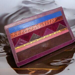 VTG  Furst & Mooney Handmade Textured Leather‎ with Exotic Skin Envelope Clutch
